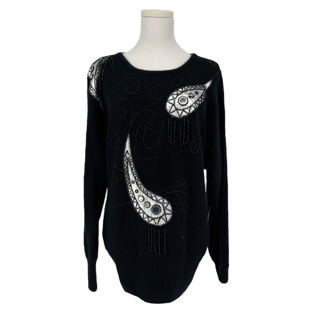 VTG 90s IB Diffusion Beaded Sweater Women’s M Holiday Ski Glam Angora Wool Blend